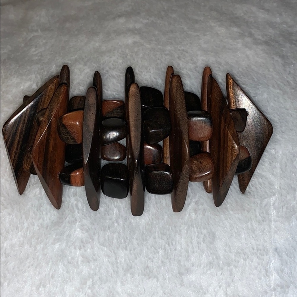 Wood Geometric Design Stretchy Bracelet- Vintage